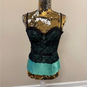 Fredrick’s of Hollywood vintage Green and Black Lace corset